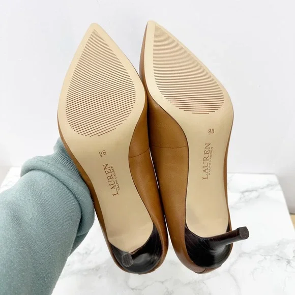 Lauren Ralph Lauren Lanette Pumps Womens 9 Tan Brown Leather Pointed Toe NWOT - Picture 6 of 7